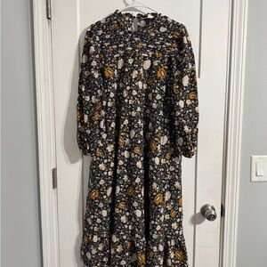 Universal Thread Long Sleeve Floral Dress - Black, White, Orange